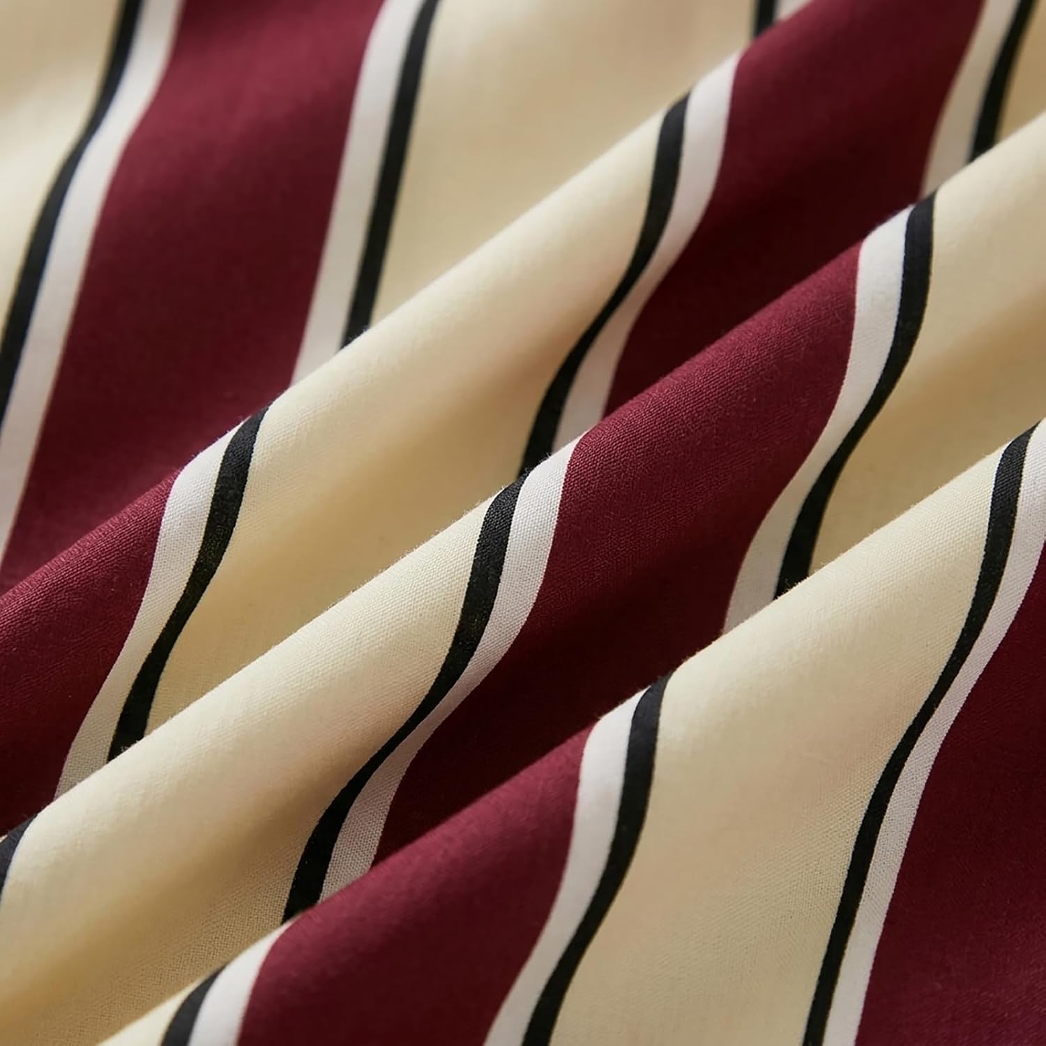 Merryword 100% Cotton Pillow Cases, Queen Size Pillowcases, Burgundy & Cream Striped Pillowcases, Luxury Linen Like Pillowcase, Soft Breath…