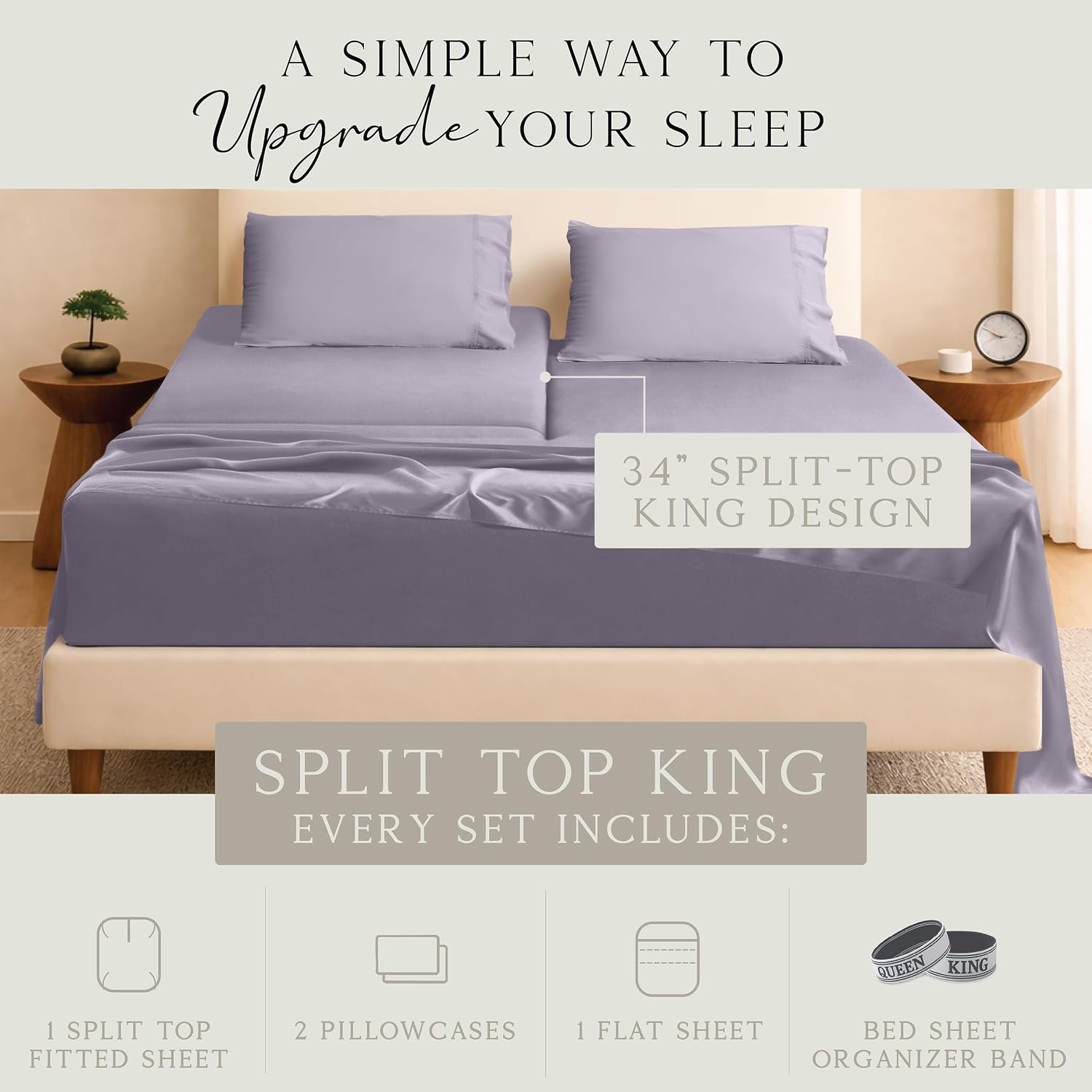 KARISSA MAE Pure Viscose from Bamboo 34" Split Top King Size Sheet Set | 100% FSC Certified | Luxuriously Soft | Cooling | 18" Deep…