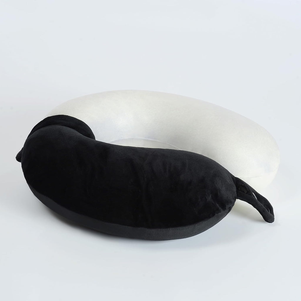 Travel Neck Pillow, Top Memory Foam Pillow for Head Support, Ideal for Airplanes, Cars, and Home Recliners, Adjustable and Soft (Black)