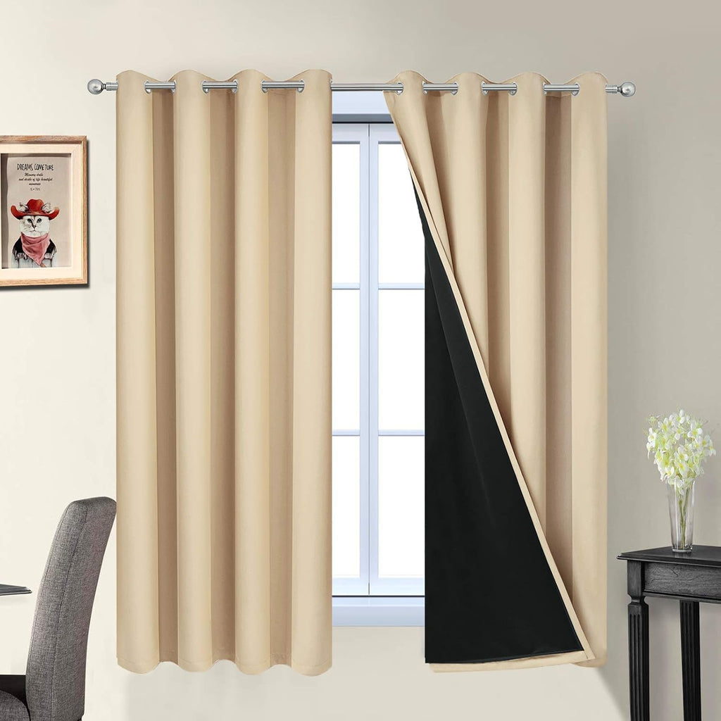 Yakamok Home Decor Thermal Insulated Full Blackout Drapes, 2-Layer Lined 100% Blackout Curtains with Black Liners, Energy Efficiency Window…