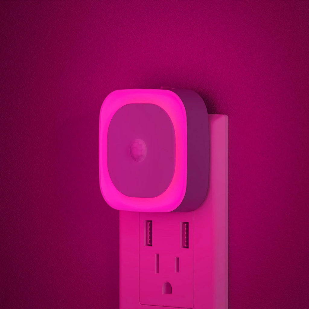 YUNLEX 2 Pack Plug in Night Light with Motion Sensor & Dusk to Dawn Sensor, Soft Pink Glow for Bedroom, Hallway, Girls Room, 3 Sensor…