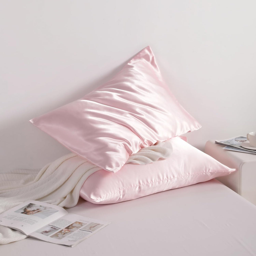 Ntbay 12 Pack Satin Queen Pillowcases for Hair and Skin, Luxurious and Silky Pillow Cases with Envelope Closure, 20 x 30 Inches, Light Pink…