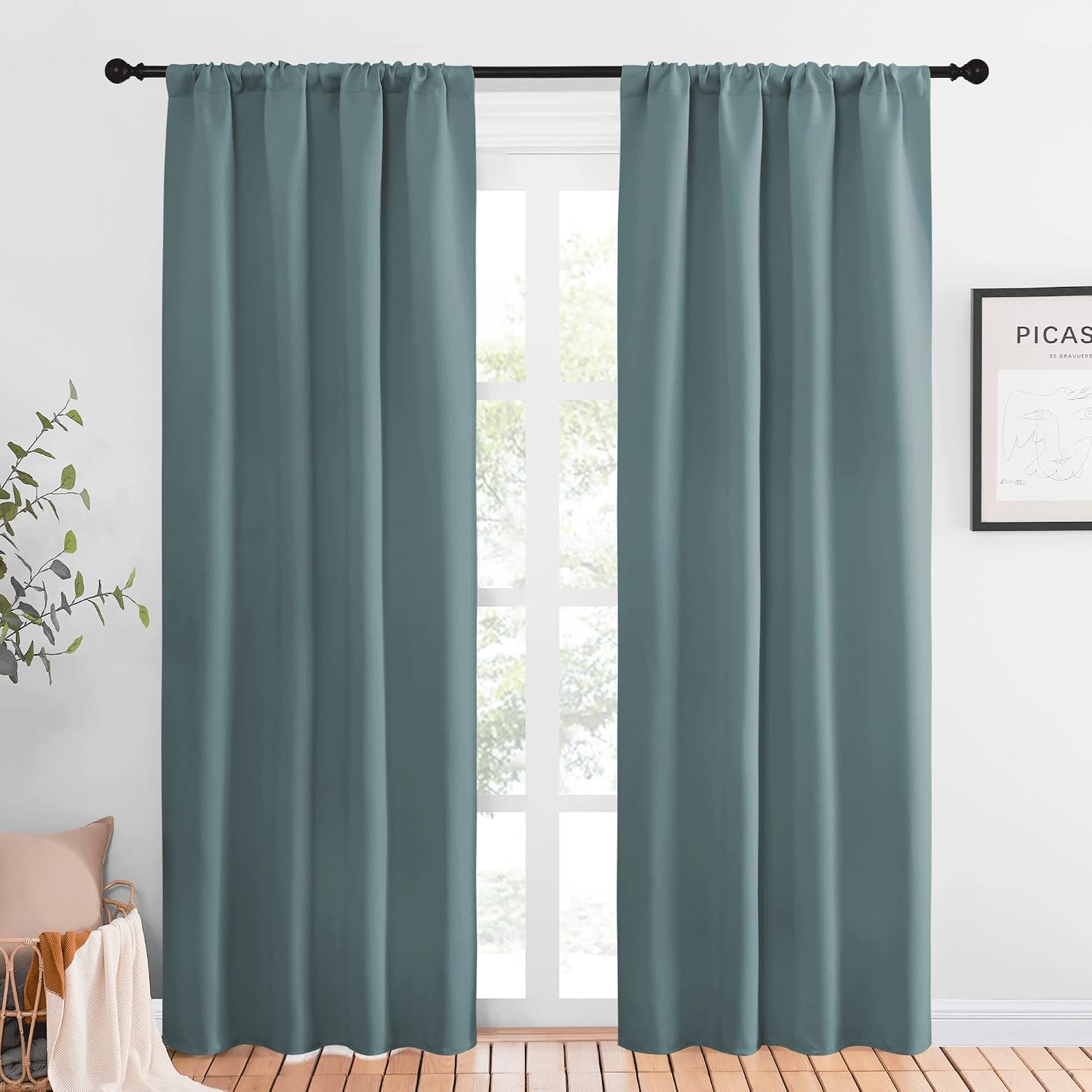 NICETOWN Greyish Blue Blackout Curtains Panels for Window, Thermal Insulated Rod Pocket Blackout Drapes/Draperies for Living Room (2…