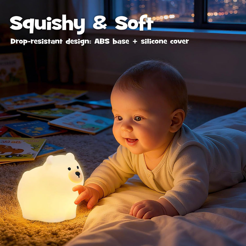 Squishy Polar Bear Night Light with RGB Mode Cute Polar Bear Light 3 Brightness Adjustable Nursery Breastfeeding Nightlight Rechargeable…