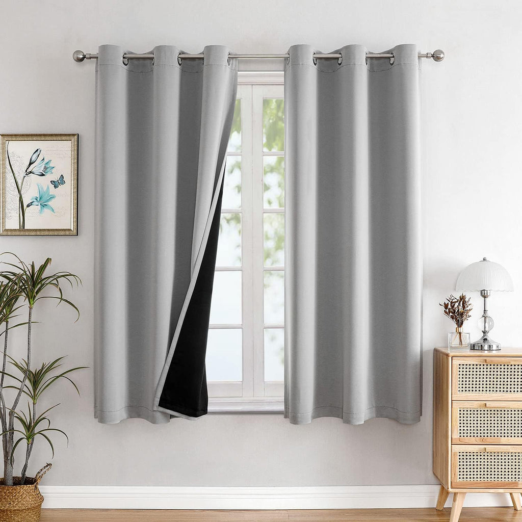 ChrisDowa 100% Blackout Curtains for Bedroom with Black Liner, 2 Thick Layers Total Blackout Thermal Insulated Grommet Small Window Curtain…