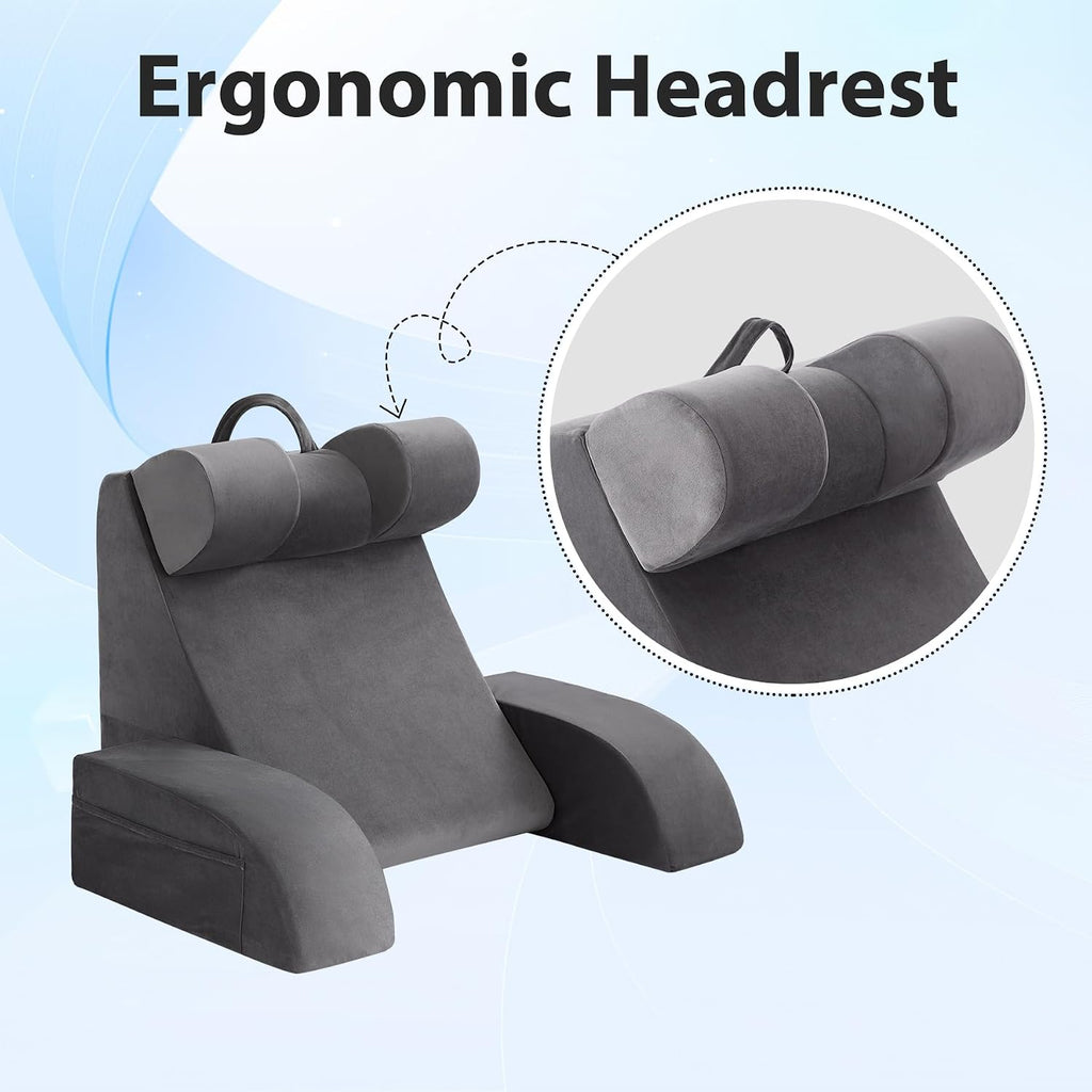 Velorose Reading Pillow for Sitting in Bed Adult, Back Pillow for Bed Sitting up, Backrest Pillow with Arms, Back Support Pillows for Gamin…