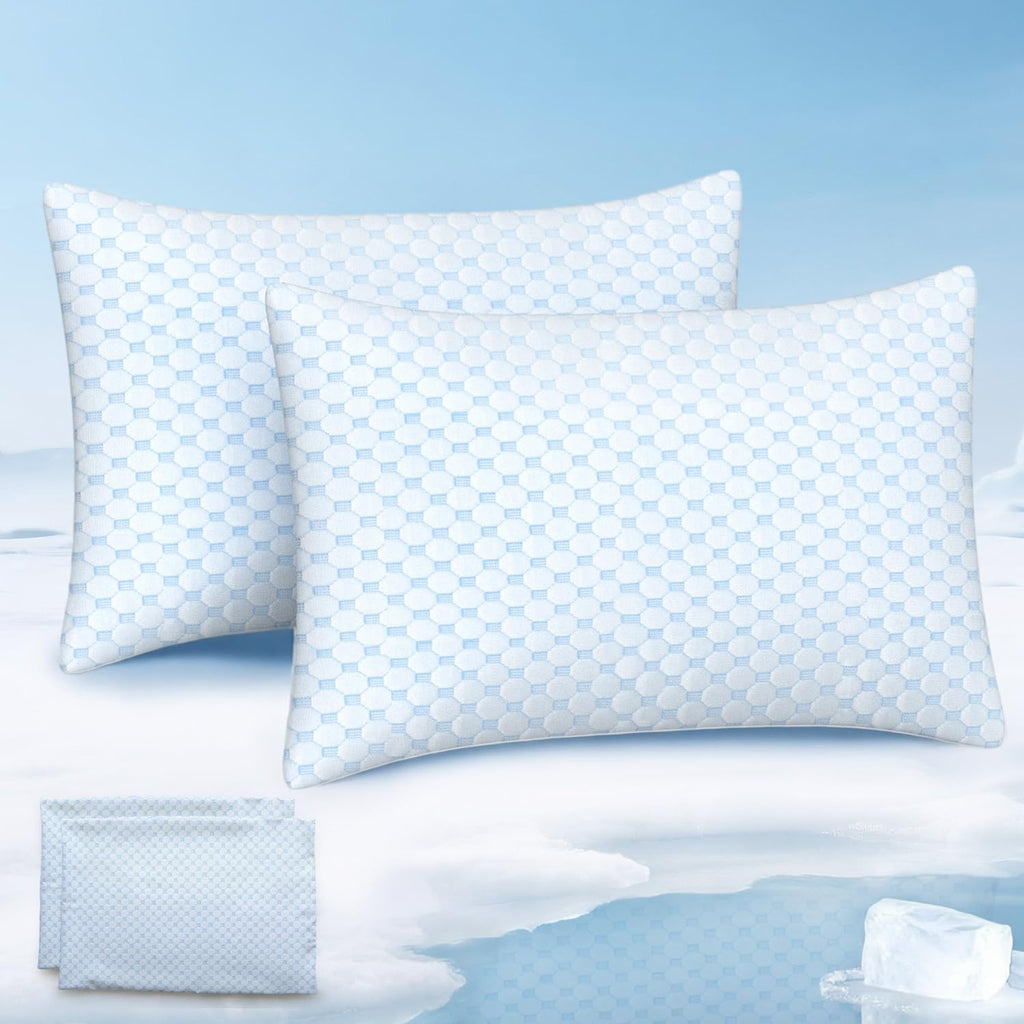 Favocama Cooling Pillow for Sleeping, Shredded Memory Foam Pillows Standard Size Set of 2, Double Sided Cooling Bed Pillows for Hot Sleeper…