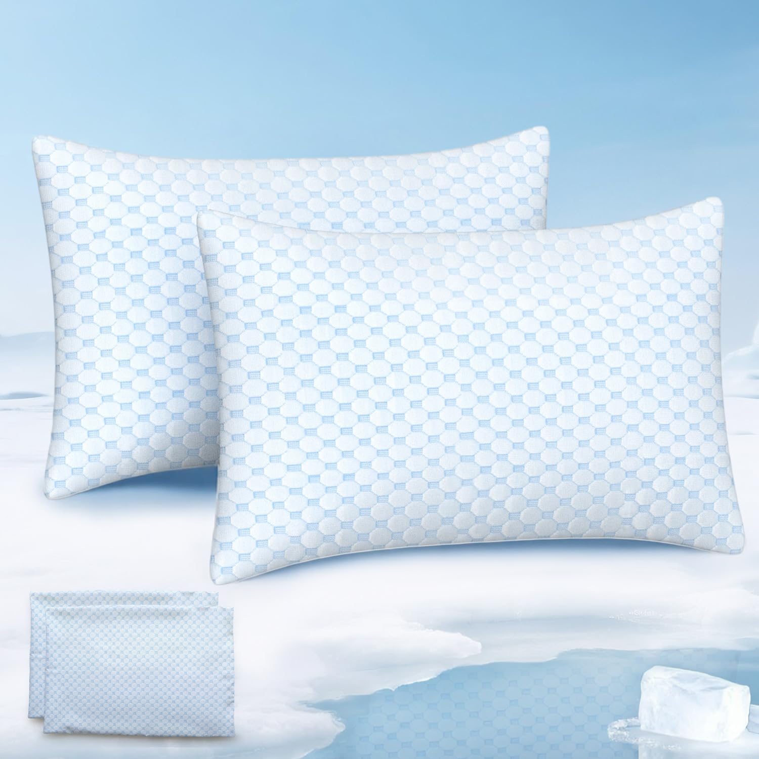 Favocama Cooling Pillow for Sleeping, Shredded Memory Foam Pillows Standard Size Set of 2, Double Sided Cooling Bed Pillows for Hot Sleeper…