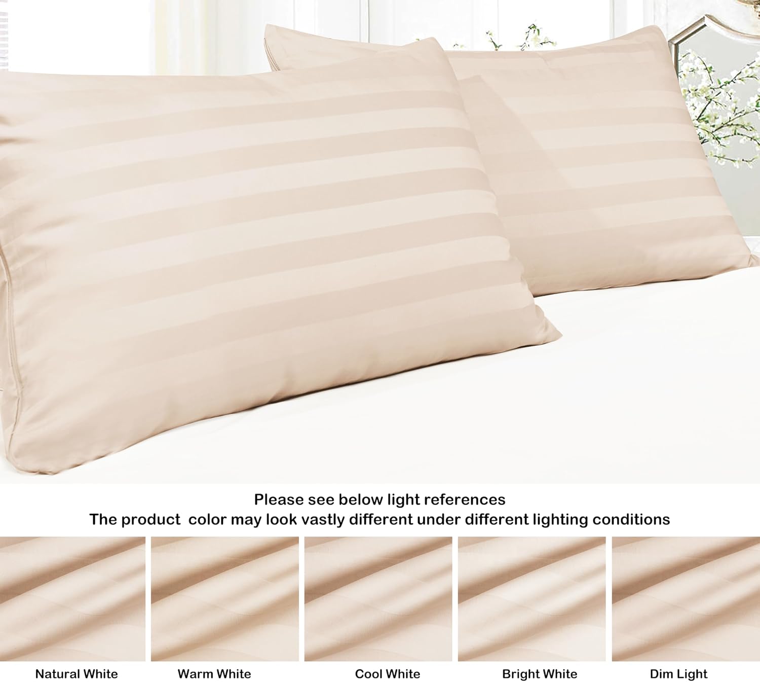 ShunjieHome 100% Egyptian Cotton Standard Pillow Protectors Set of 2, 400 Thread Count Sateen Weave Cooling Pillowcase, easy maintenance…