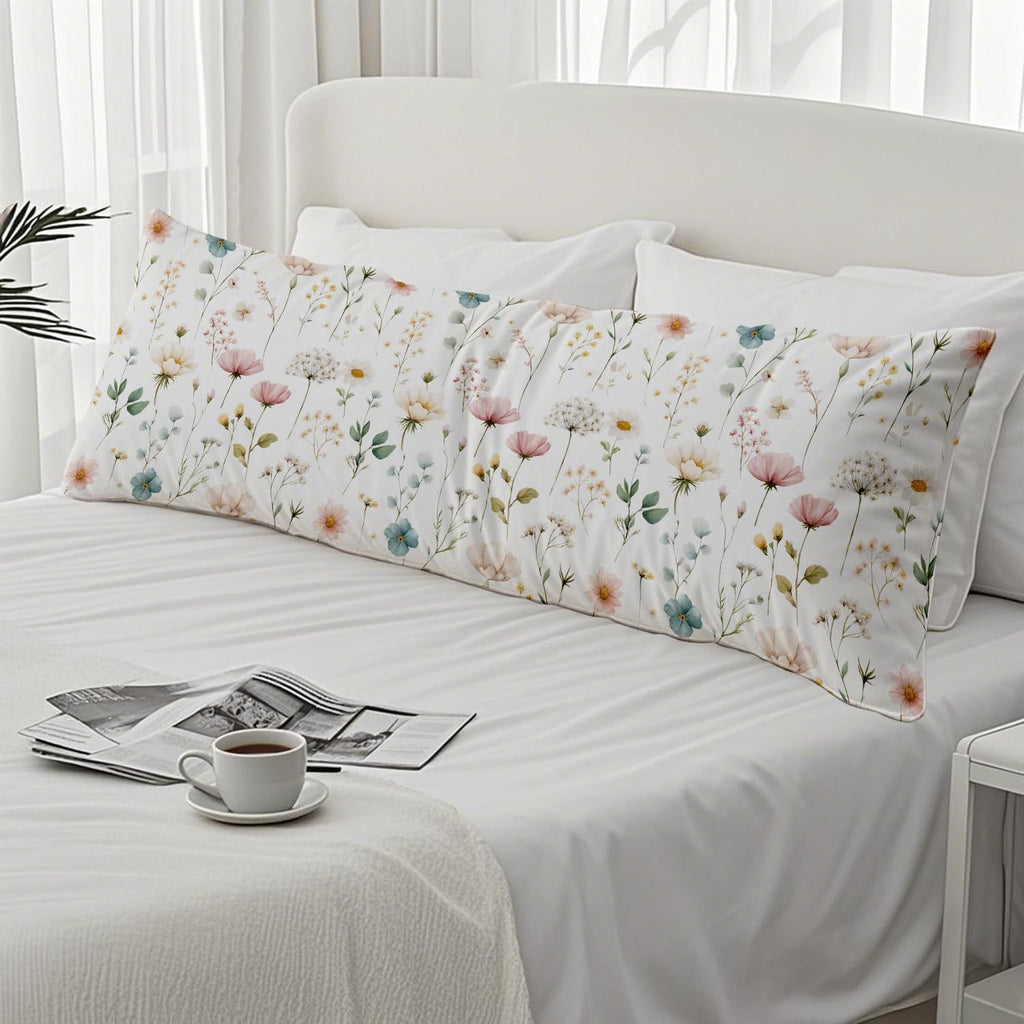 Boho Floral 20x54 Body Pillow Cover, Cottagecore Home Room Decor, Rustic Farmhouse Botanical Wildflower Decorative Long Body Pillow Cases…