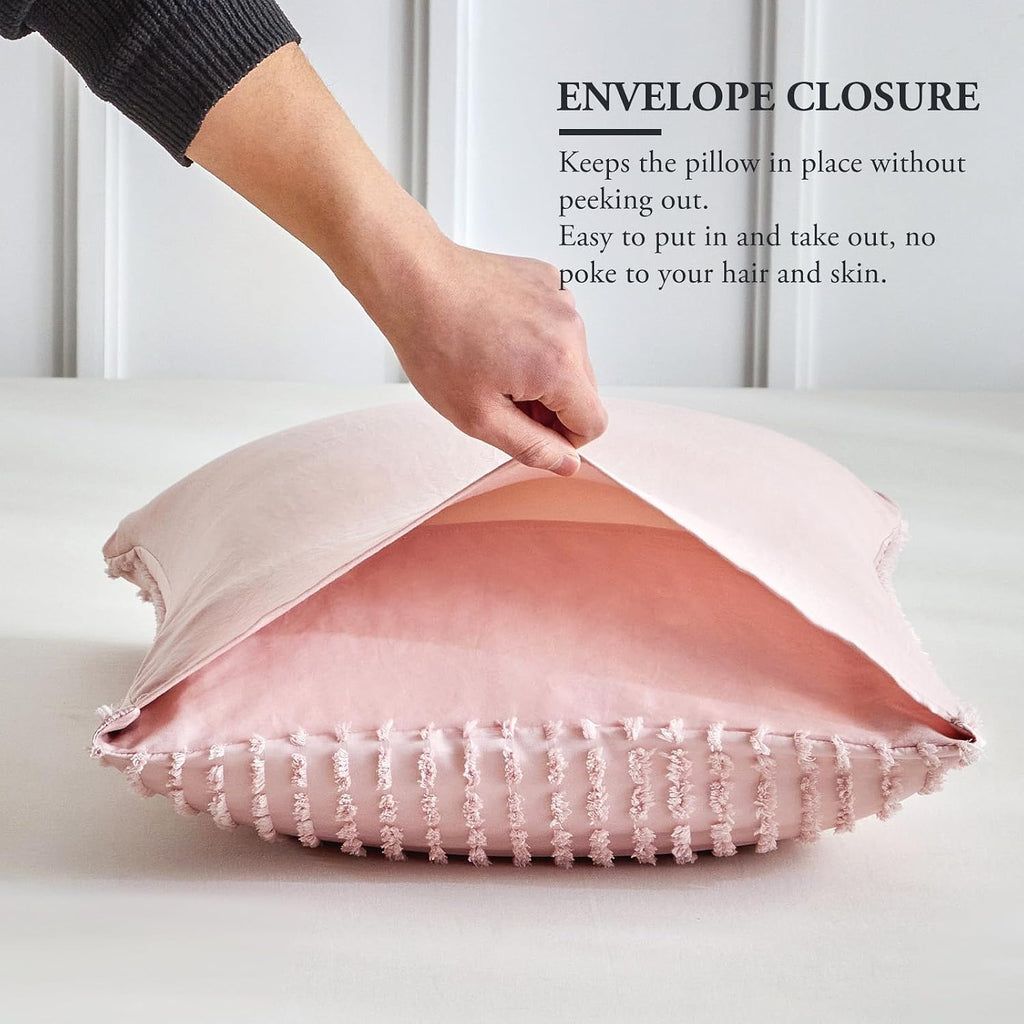 Warmdern Pink Pillow Covers King Pillow Cases Soft Microfiber Pillow Cases Set of 2 Boho Textured Pillowcase with Envelope Closure(Pink, Ki…