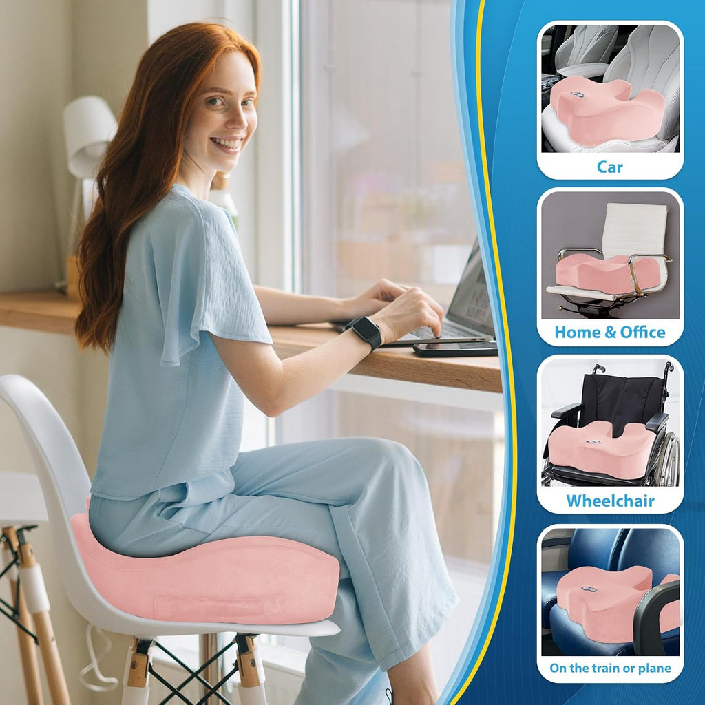 BlissTrends Seat Cushion,5.2in Thick Memory Foam Cushions for Office Chair, Car Seat, Airplane, Relieving Pressure Tailbone Sciatica Back P…