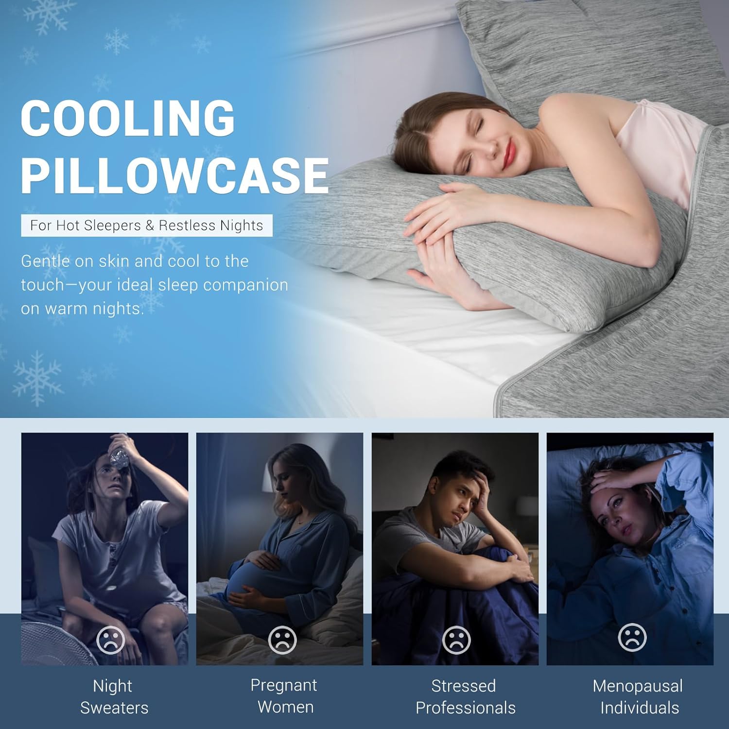 Elegear Cooling Pillow Cases for Hot Sleepers, Japanese Q-Max 0.5 Cooling Pillowcases, Both Sides[Cooling/Cotton], Breathable Soft Pillowca…