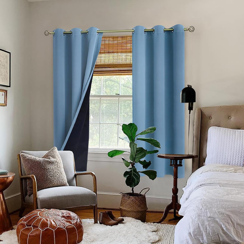 BGment Thermal Insulated 100% Blackout Curtains for Bedroom with Black Liner, Double Layer Full Room Darkening Noise Reducing Grommet Curta…