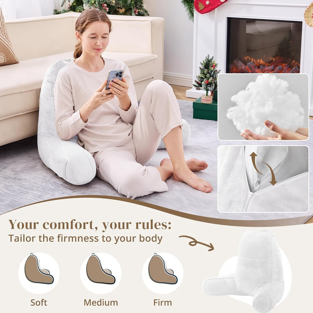 Sasttie Reading Pillow, Pillows for Reading or Relaxing – Ergonomic Support for Head, Neck, Back, and Lumbar, 21-Inch, White White