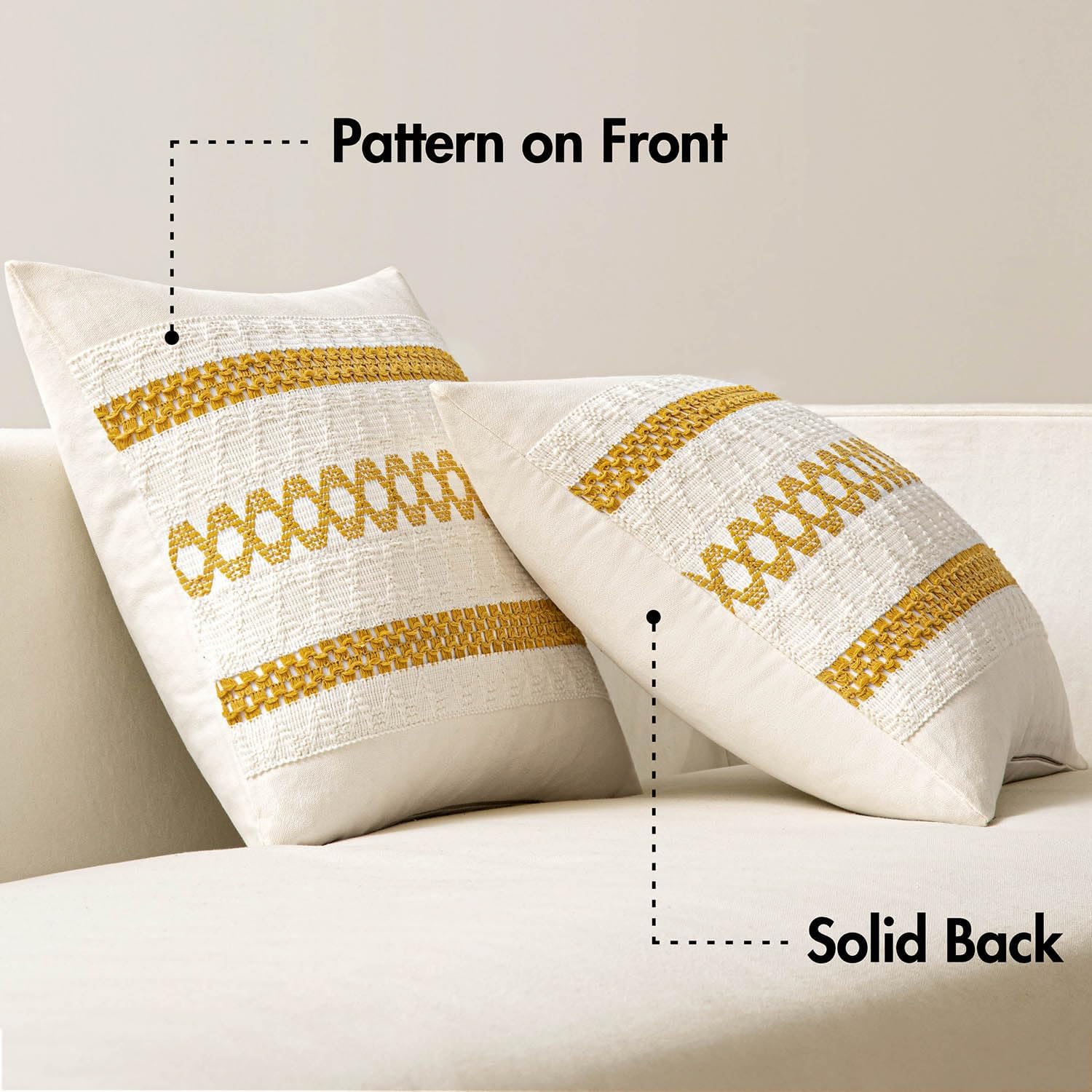 MIULEE Set of 2 Mustard Yellow Boho Decorative Pillow Covers 20x20 Inch Farmhouse Rustic Couch Throw Pillows Modern Spring Cotton Cushion…