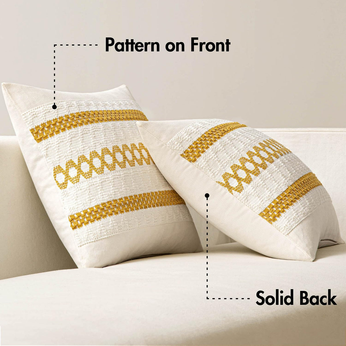 MIULEE Set of 2 Mustard Yellow Boho Decorative Pillow Covers 16x16 Inch Farmhouse Rustic Couch Throw Pillows Modern Cotton Cushion Covers…