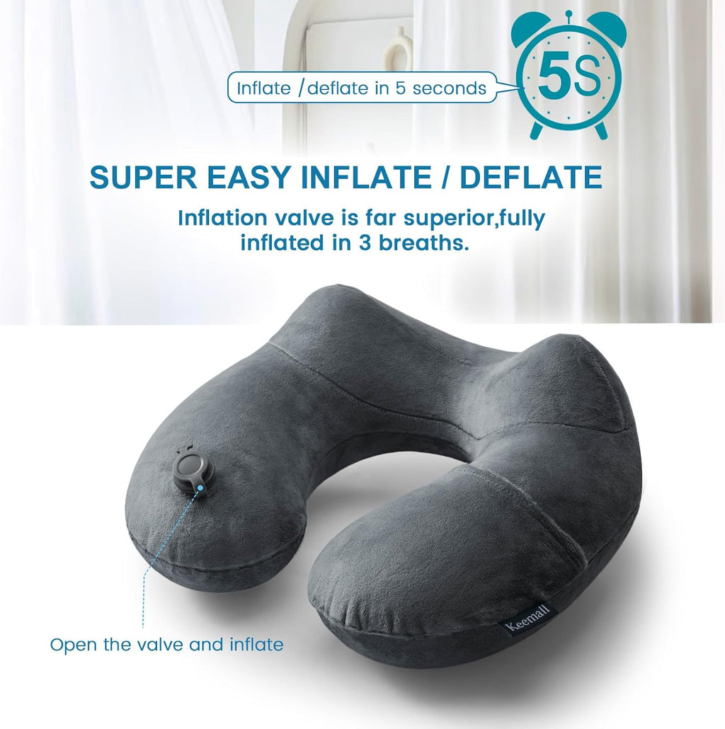 Keemall Inflatable Travel Pillows for Airplanes, Easy Blow Up Inflatable Travel Neck Pillows for Air Travel Sleeping Long Flight, Comfort…