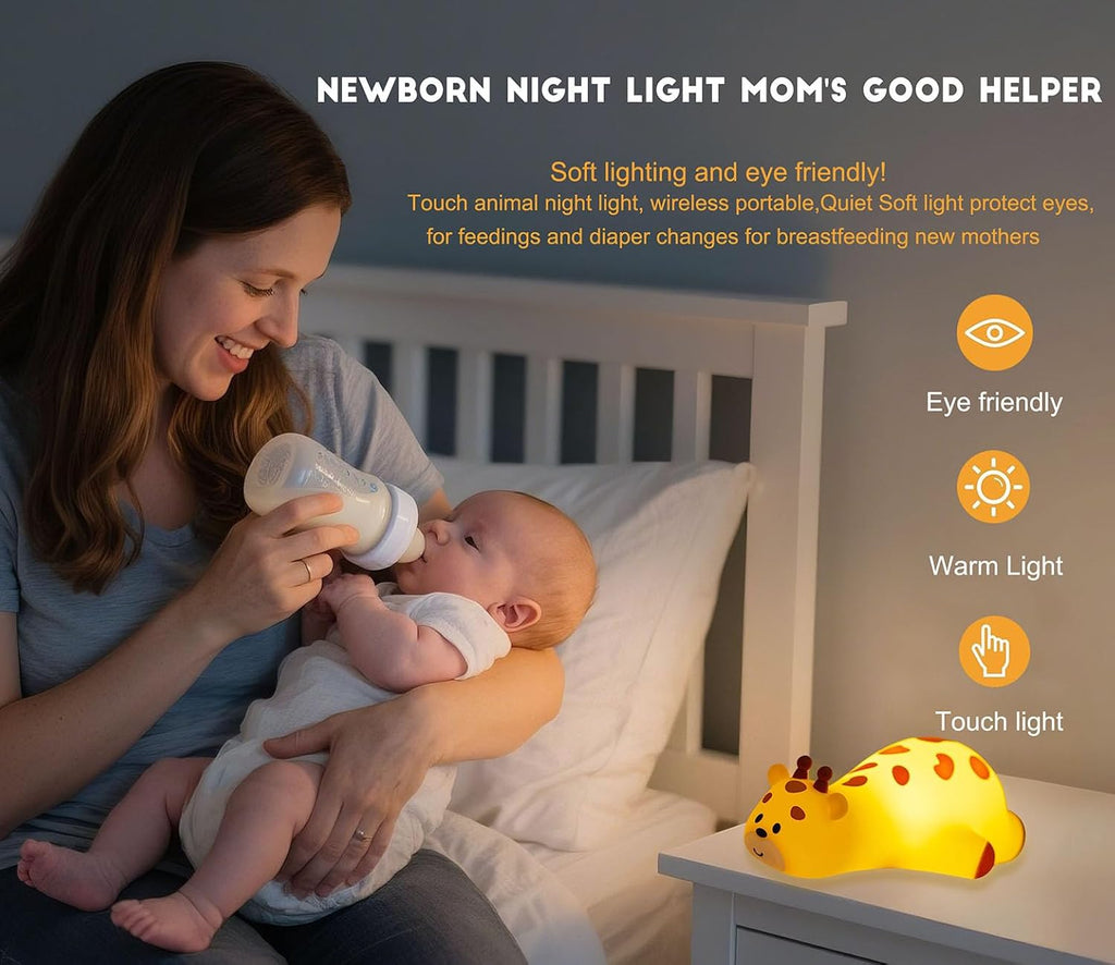 DREAMING MY DREAM Cute Giraffe Night Light for Kids,3 Levels Dimmable Bedside Touch Lamp Rechargeable Squishy Nursery lightwith 30min…
