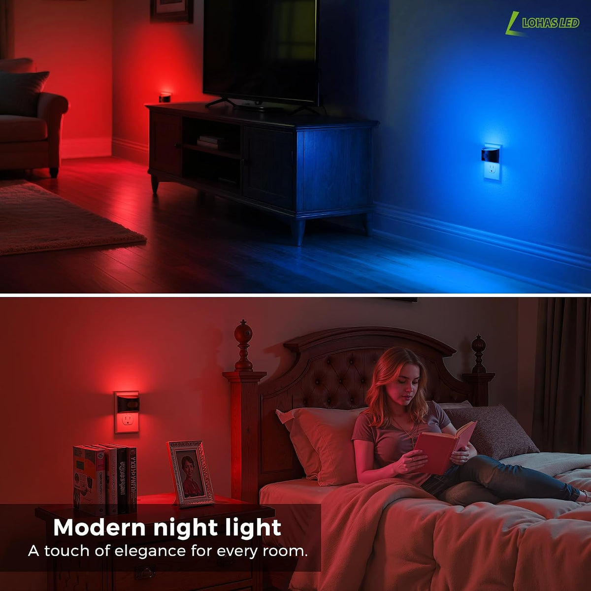 L LOHAS LED Night Light with Motion Sensor & Dusk to Dawn Sensor, Night Lights Plug into Wall with 30-100lm Adjustable Brightness…