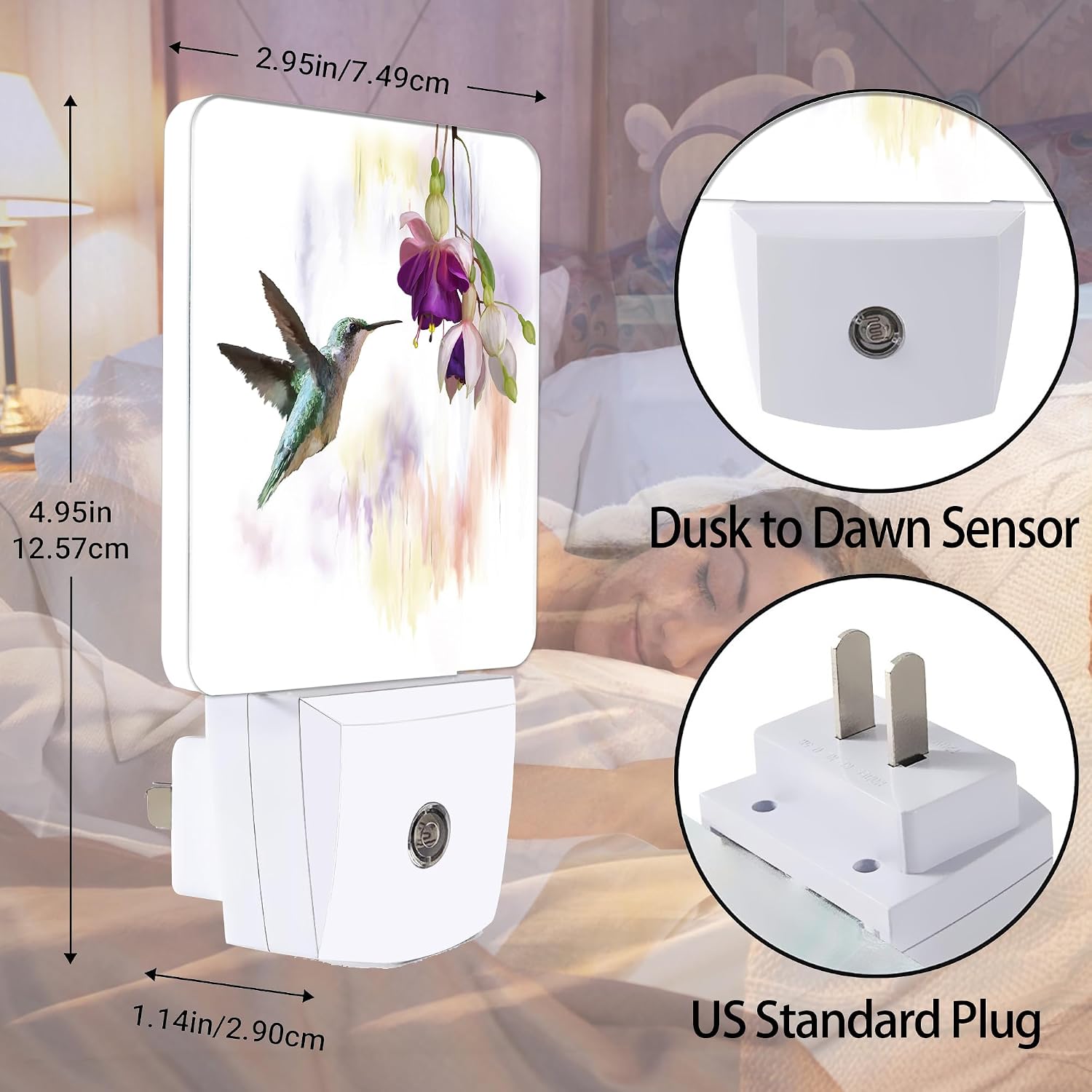 Groovy Hummingbird Flowers Dusk to Dawn Night Light, Auto Sensor Lamp Home Indoor Stairway Kitchen Corridor, Night Lights Plug into Wall…