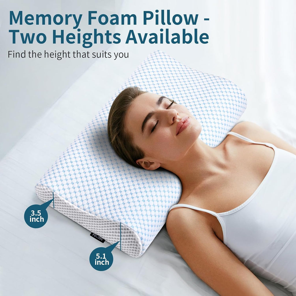 Polovo Memory Foam Pillows Neck Pillow for, Ergonomic Cervical Pillow Neck Shoulder Support Bed Pillow for Side Back Stomach Sleeper, Orth…