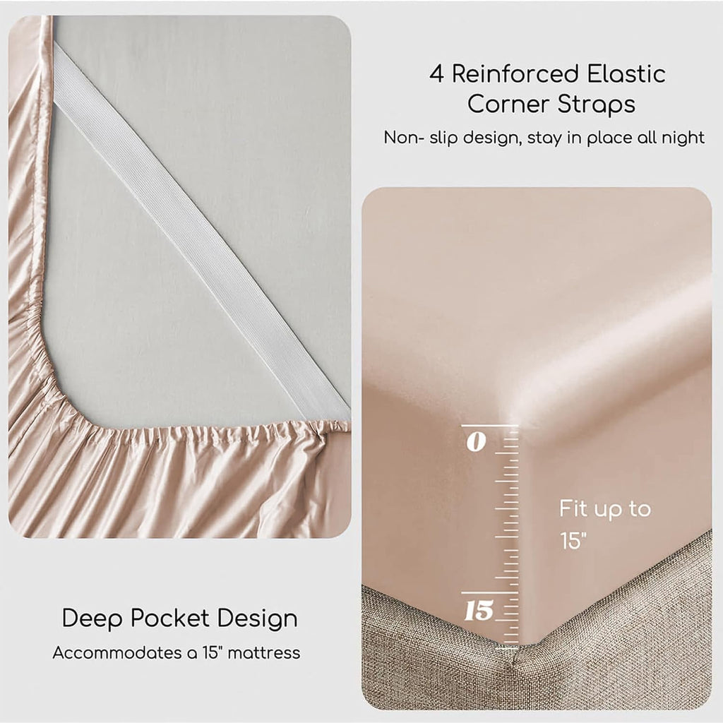 MR&HM Satin Bed Sheets, Queen Size Sheets Set, 6 Pcs Silky Bedding Set with 15 Inches Deep Pocket for Mattress(Queen, Taupe) 6 Pcs 15…