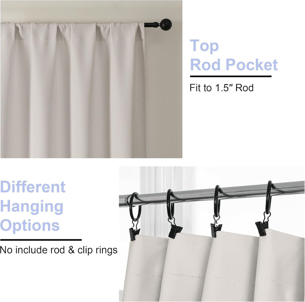 Simplebrand Natural Blackout Curtains for Bedroom 102 Inches Long 2 Panels, Solid Thermal Insulated, Energy Saving Living Room Window …