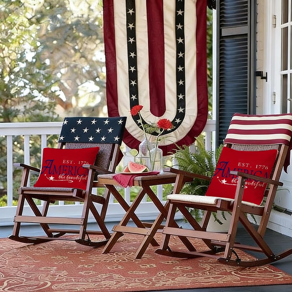 Rabusofa 4th of July Patriotic Signs Throw Pillow Covers 18x18 Inch, Red White and Blue Memorial Day Independence Day Fourth of July Outdoor…