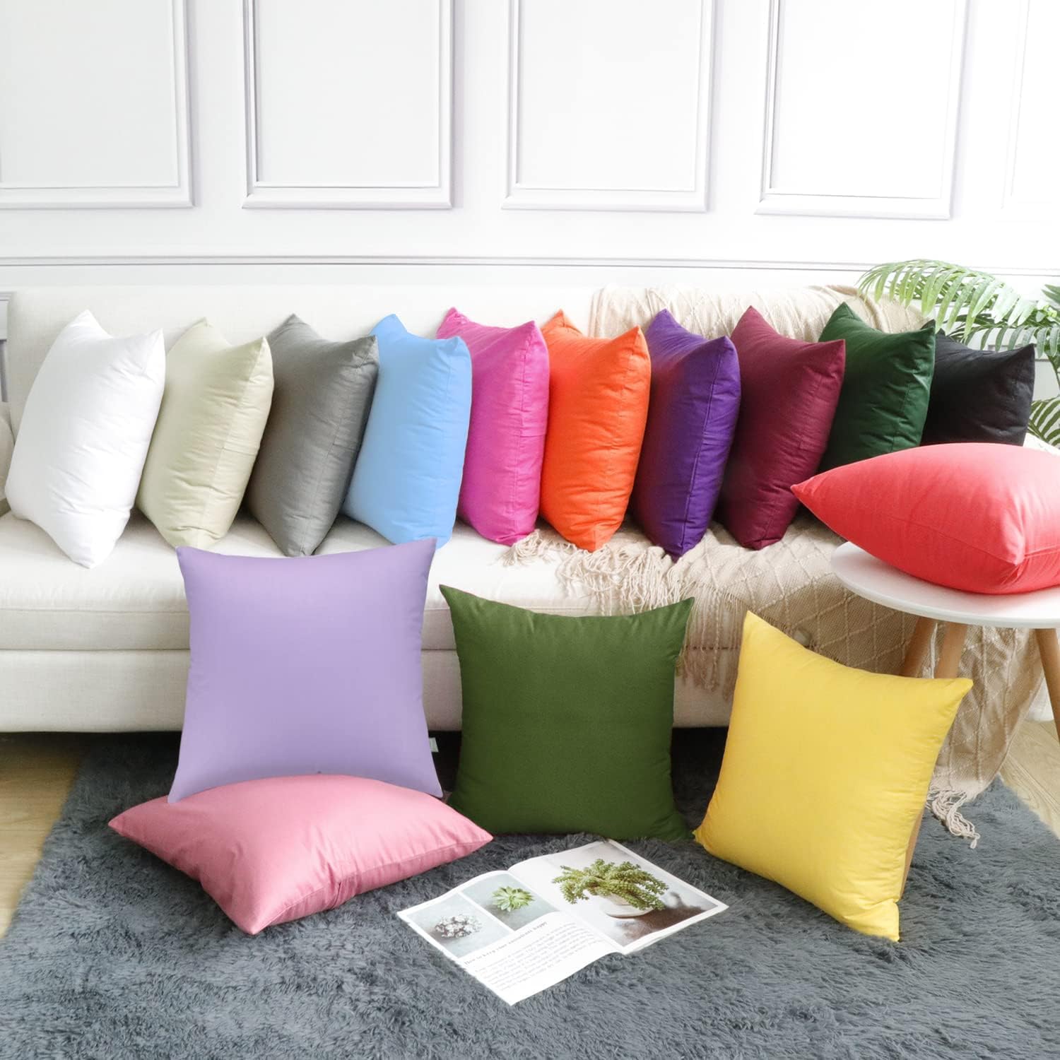 Thmyo 4-Pack 100% Cotton Comfortable Solid Decorative Throw Pillow Case Square Cushion Cover Pillowcase Sublimation Blank Pillow Covers DIY…