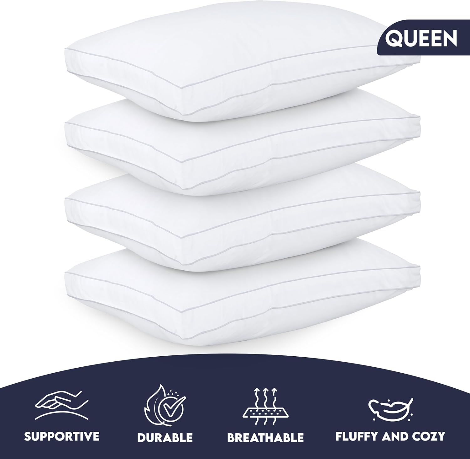 Utopiabedding Utopia Bedding Bed Pillows for Sleeping Queen Size (White), Set of 4, Soft & Fluffy Pillow with Down Alternative Filling, Coo…