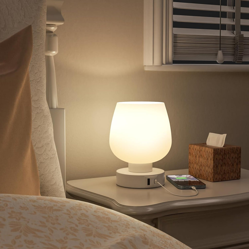 Touch Table Lamp for Nightstand - Bedside Lamp with USB C+A Charging Ports for Bedroom Living Room Night Stands, Desk Lamp with White…