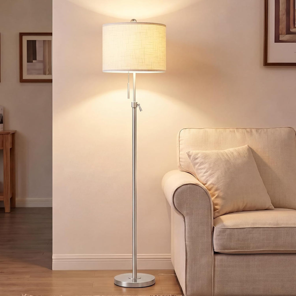 Qingmiao Brushed Nickel Floor Lamps for Living Room, 55"-67" Height Adjustable Modern Tall Lamp, 3-Way Dimmable Standing Lamp for Bedroom…