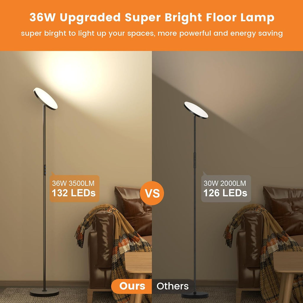 Bright Floor Lamp, 36W 3500LM Standing LED Lamp with Remote, Dimmable Torchiere Tall Lights 2700K Warm White to 6500K Cool White, Night…