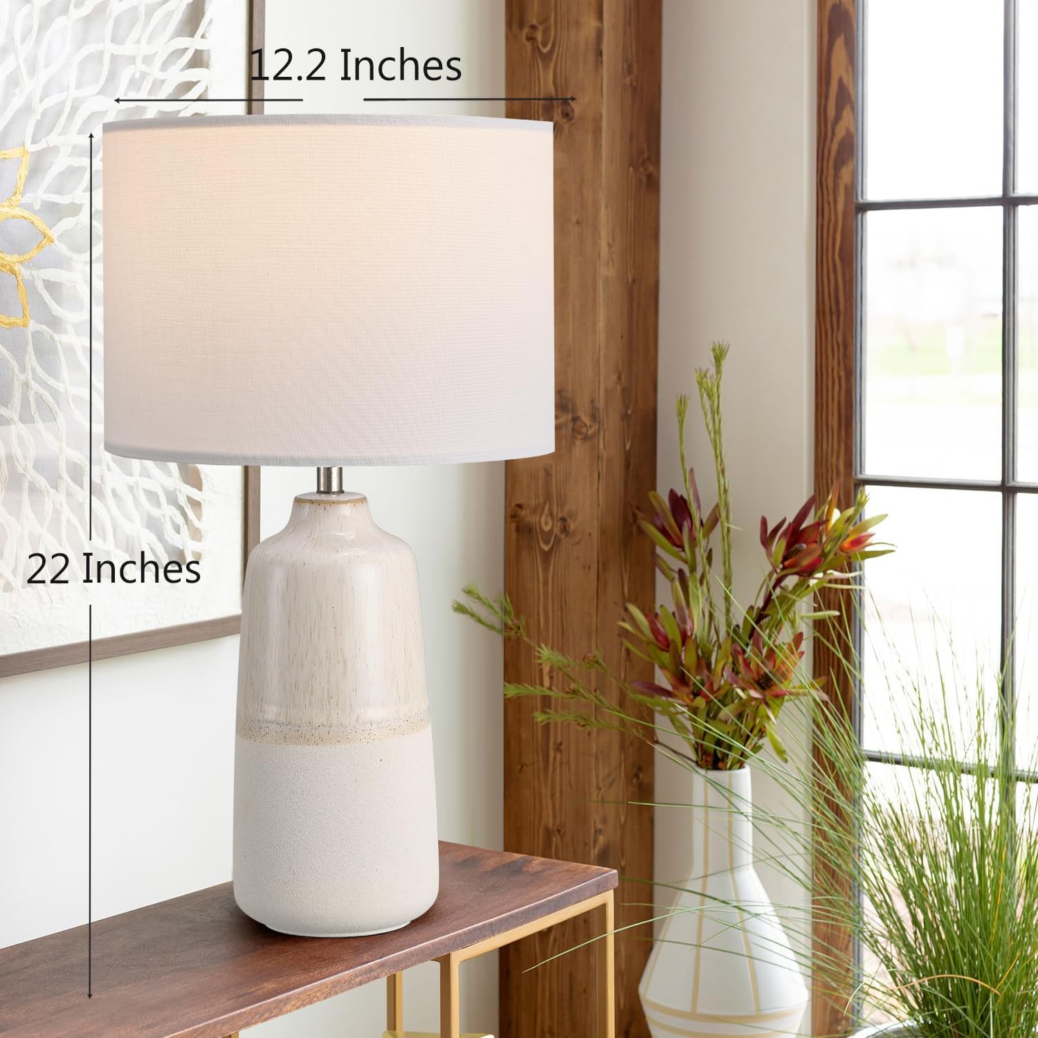 BrightWe Tall Ceramic Table Lamp Set of 2, White Lamps for Bedroom Farmhouse Rustic Lamp Set Bedside Nightstand Lamps Set of Two Side…