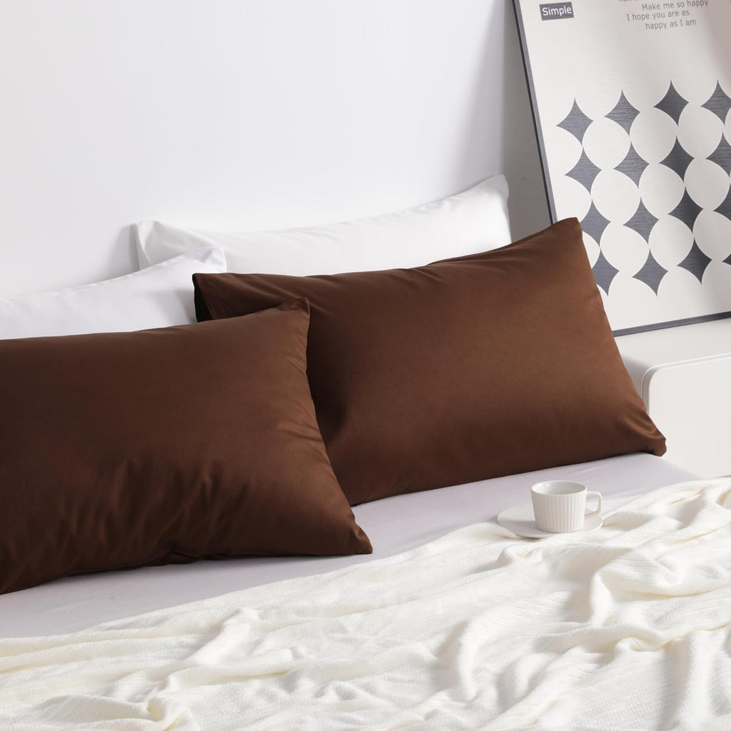 Ntbay Queen Cotton Pillowcases - Envelope Closure 20x30 Pillowcases Set of 2, Breathable and Soft Bed Pillow Cases, Brown Cotton