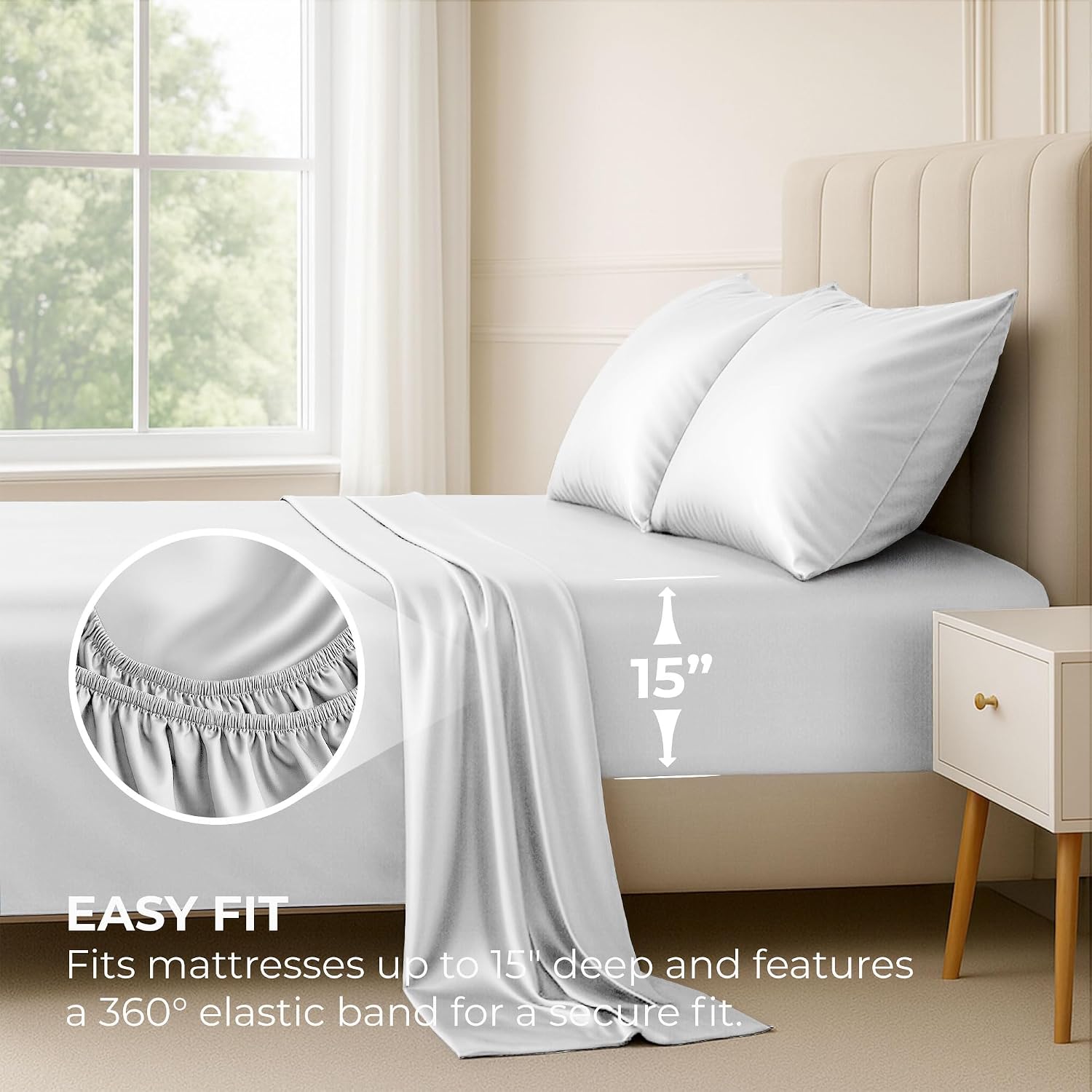 PureBedding Satin Sheets Full [4-Piece, White] Hotel Luxury Silky Bed Sheets - Extra Soft 1800 Microfiber Sheet Set, Wrinkle, Fade, Stain R…
