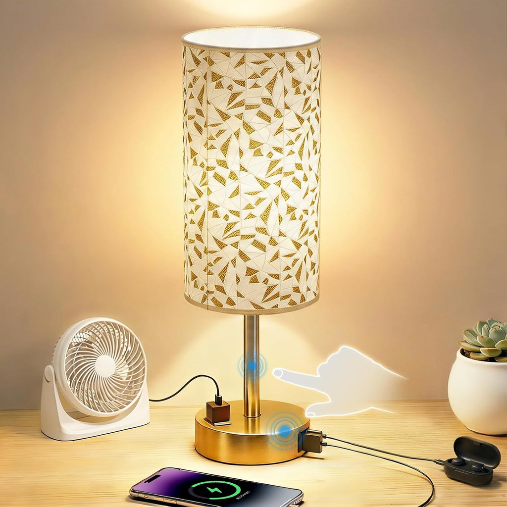 Fitfull Table Lamp for Nightstand, High-Sensitivity Touch, 3-Level Dimmable Bedside Lamp with AC Outlet | USB | and USB-C, Ideal Nig…