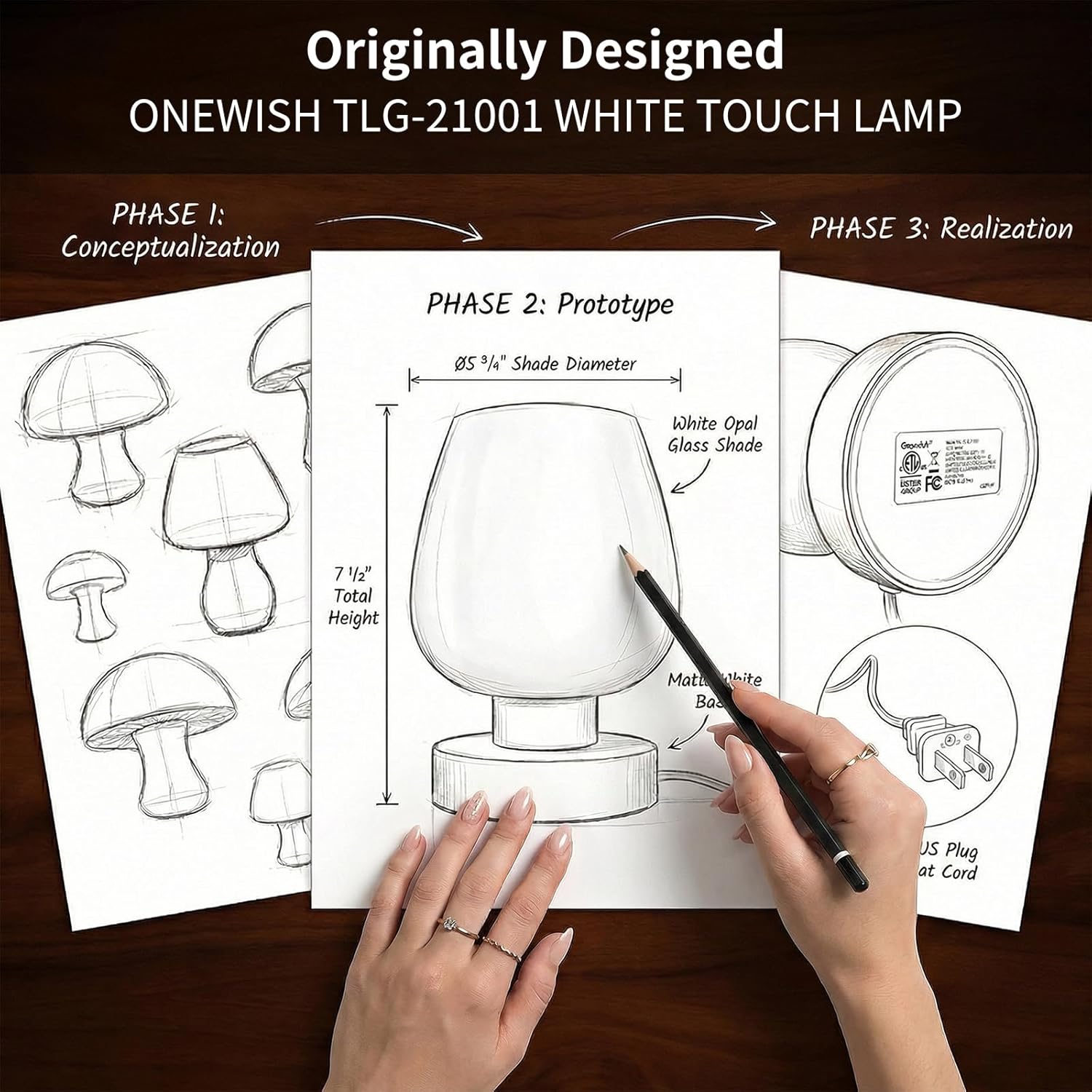 ONEWISH Small Bedside Lamp for Bedroom, 3-Way Dimmable Touch Control, 600 Lumen Bright Opal Glass Shade, 7.5 Inch Ultra Compact…