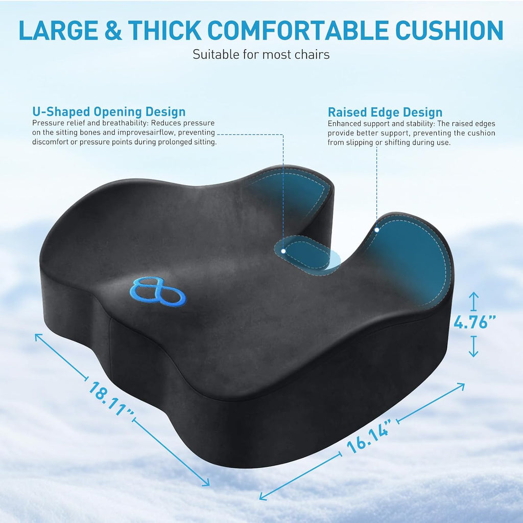 BlissTrends Seat Cushion,5.2in Thick Memory Foam Cushions for Office Chair, Car Seat, Airplane, Relieving Pressure Tailbone Sciatica Back P…