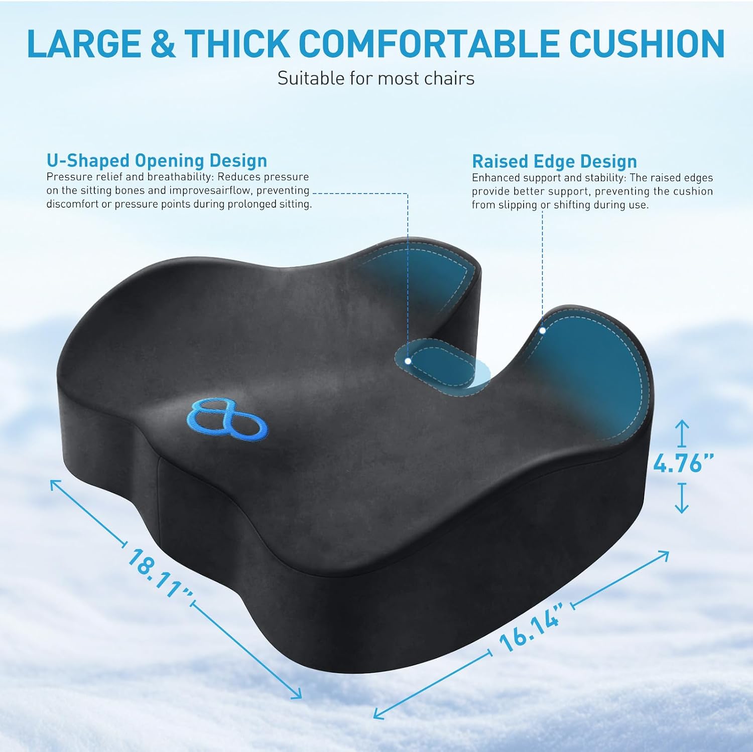 BlissTrends Seat Cushion,5.2in Thick Memory Foam Cushions for Office Chair, Car Seat, Airplane, Relieving Pressure Tailbone Sciatica Back P…