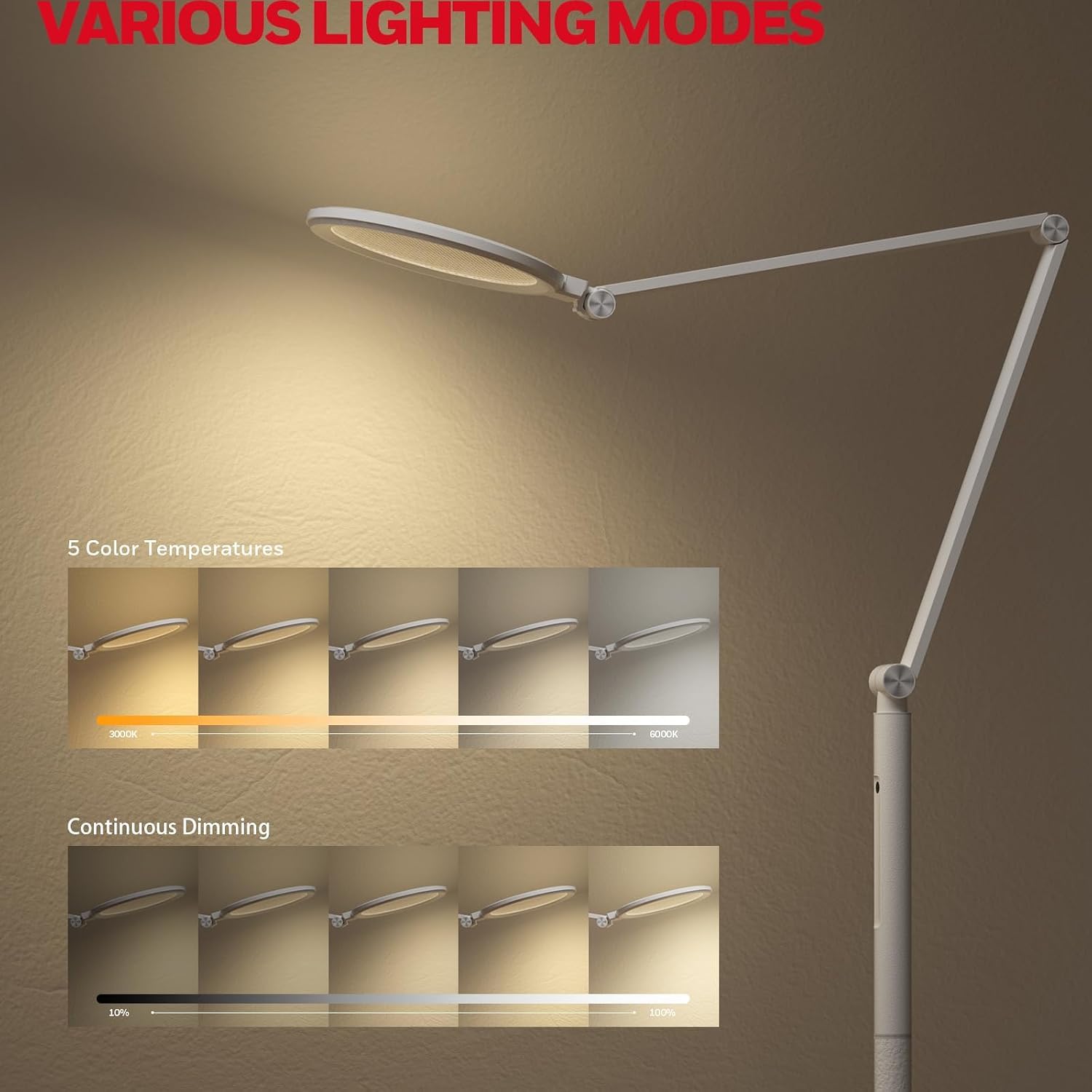 Honeywell LED Floor Lamp - F01WT SunturaluxTM Eye Caring Dimmable Standing Light with Remote, Bright Natural Daylight 5 Colors & 5…