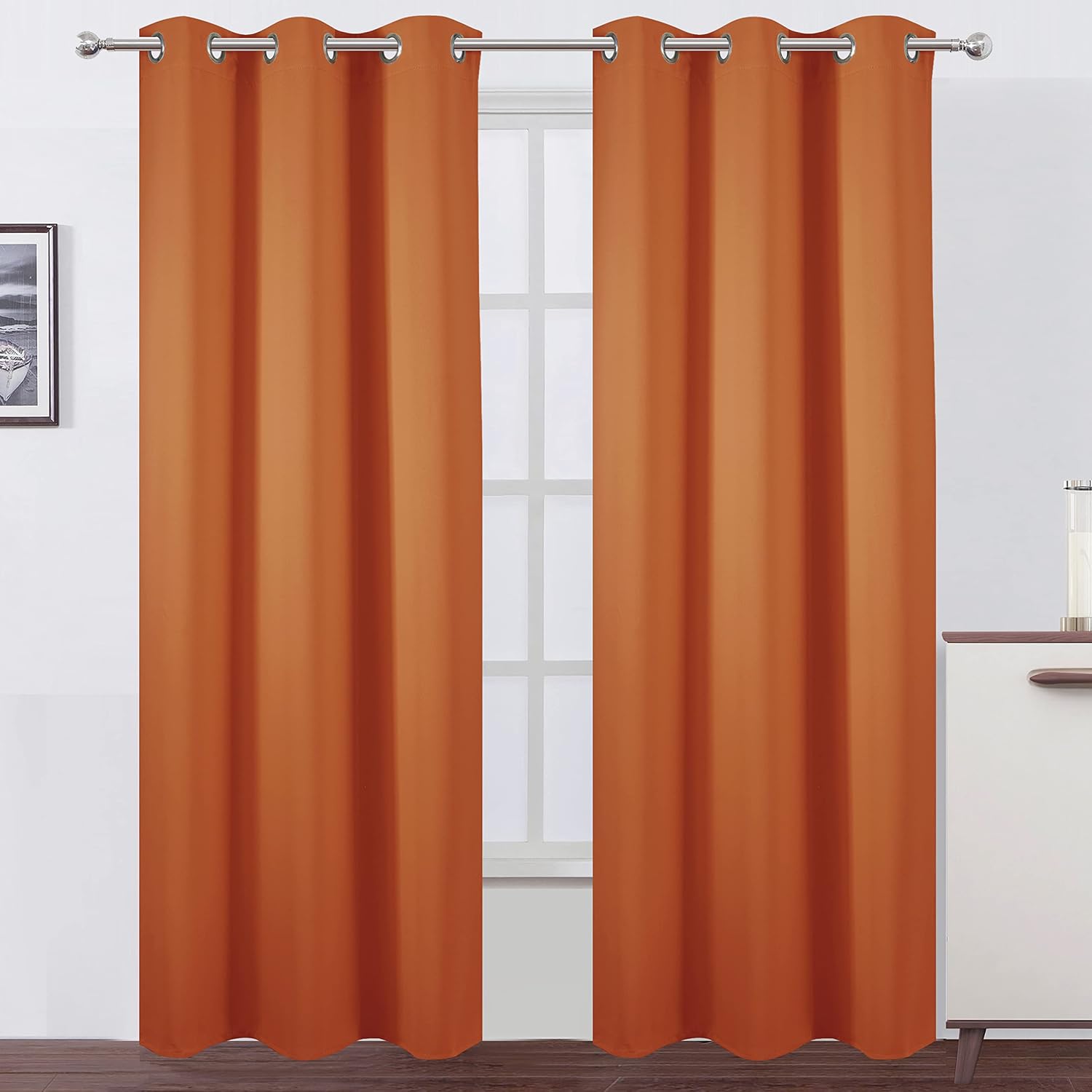 Lemomo Blackout Curtains 42 x 84 inch/Orange Curtains Set of 2 Panels/Thermal Insulated Room Darkening Bedroom Curtains 84 inch silver