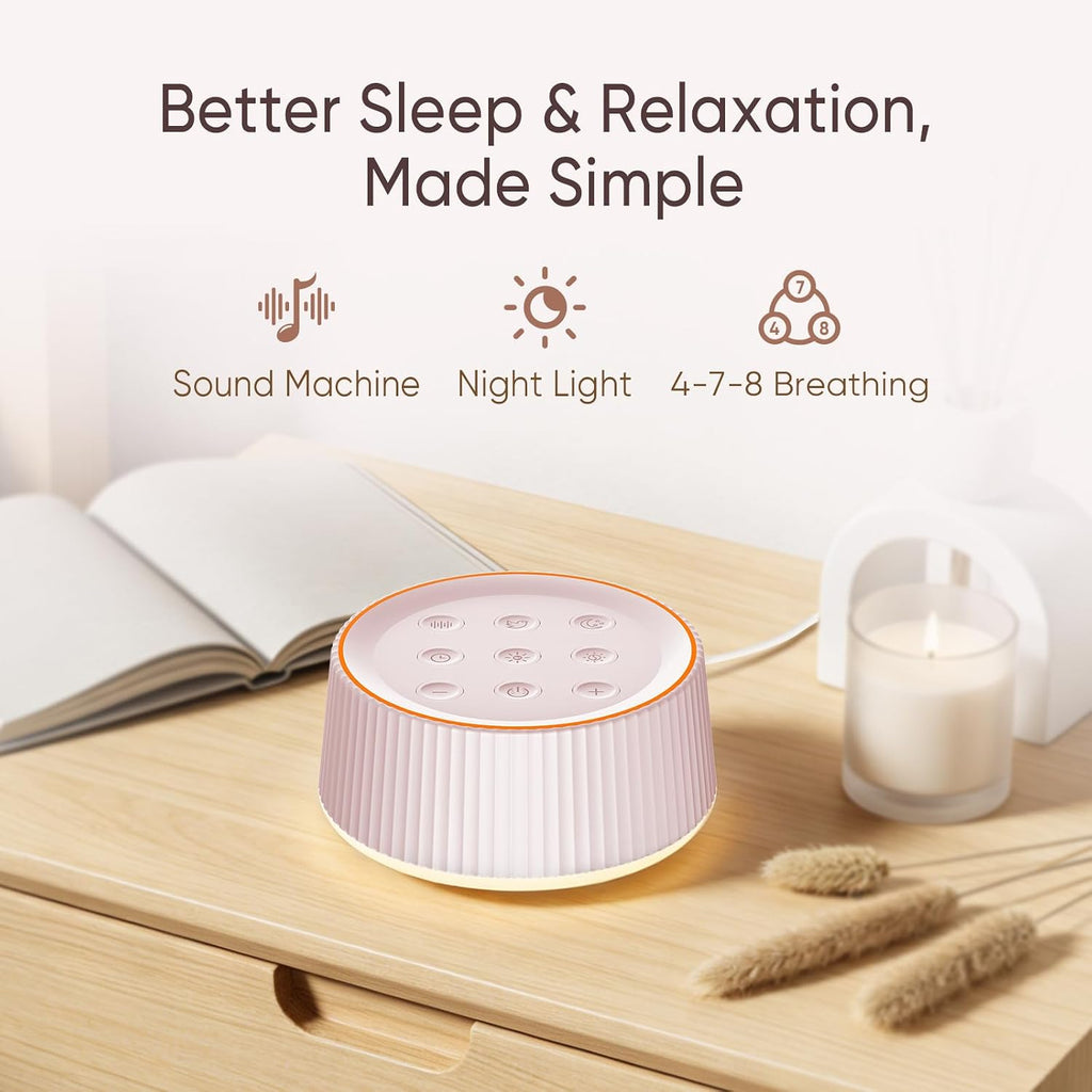 Kipcush® Noise Machine, White Noise Sound Machine for Baby & Adults, 26 Soothing Sounds, 8 Night Light Colors, Tap Control