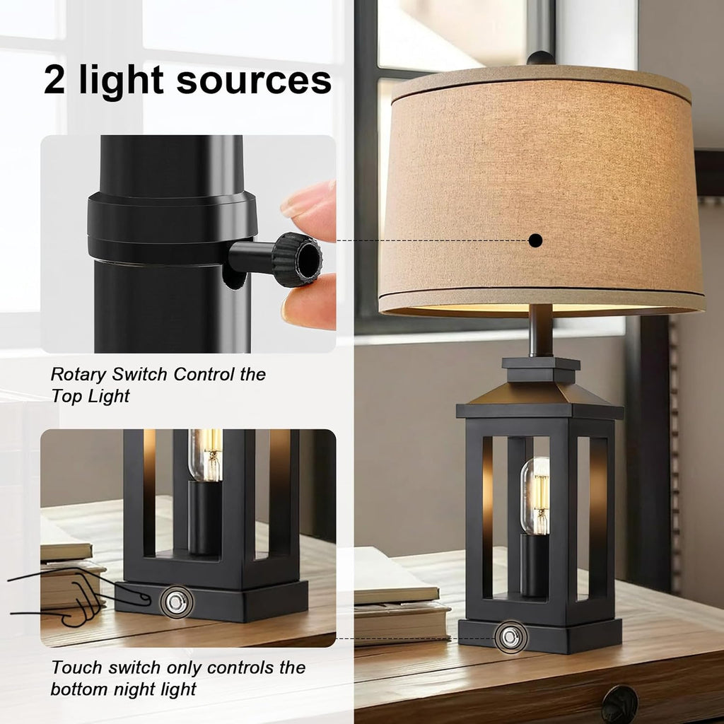 G-SAFAVA 23.75" Retro Farmhouse Black Table Lamp for Living Room Bedroom Nightstand Single Pack Touch Control Bedside Nightlight Vintage…
