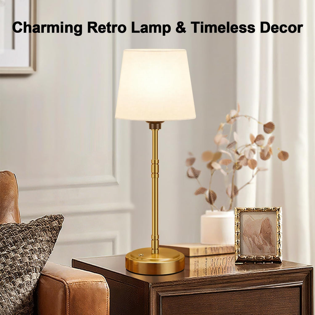 Cordless Table Lamps Set of 2 – Battery Operated Lamp with 7500mAh Rechargeable Battery, Stepless Dimmable Vintage Brushed Gold Desk…