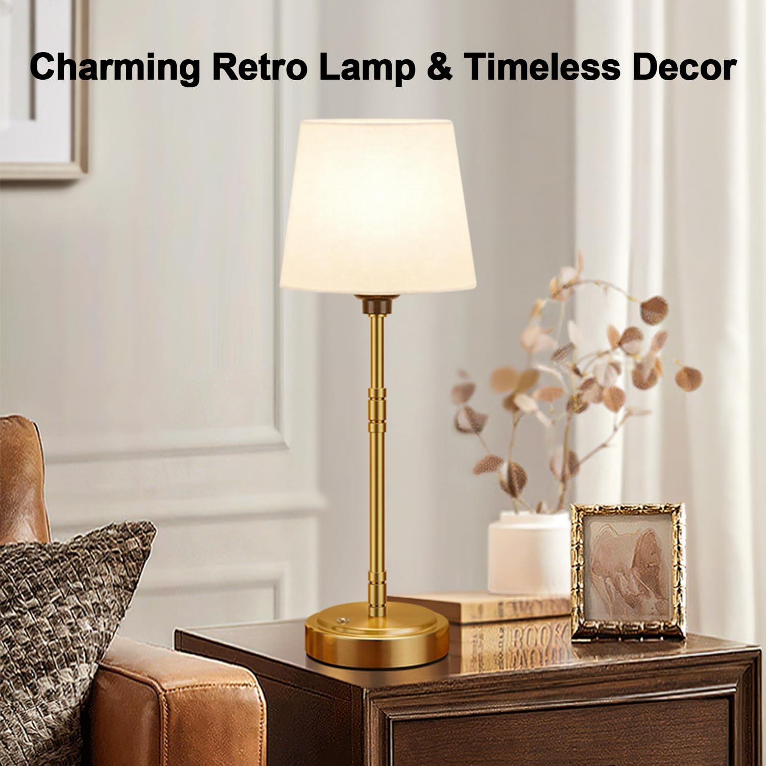 Cordless Table Lamps Set of 2 – Battery Operated Lamp with 7500mAh Rechargeable Battery, Stepless Dimmable Vintage Brushed Gold Desk…