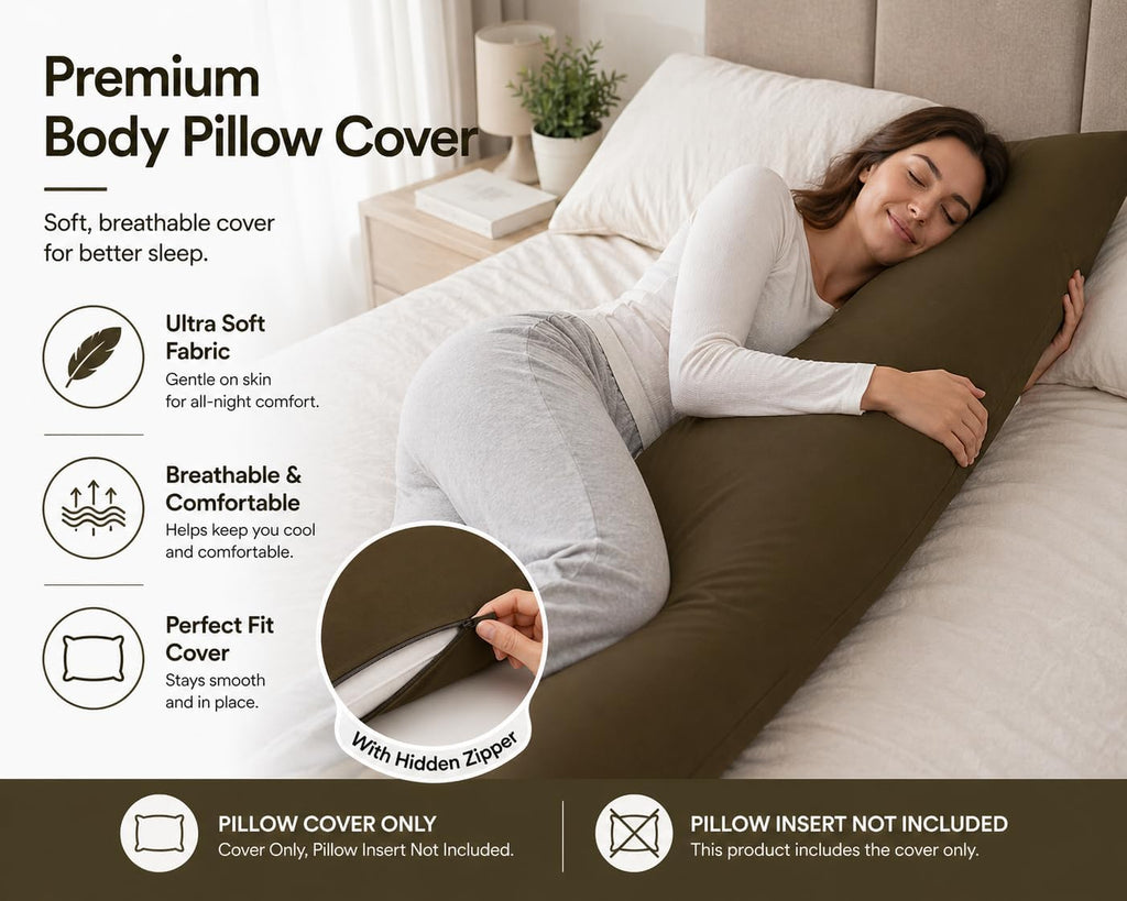 EVOLIVE Ultra Soft Body Pillow Cover 21"x54", Cozy Microfiber Pillowcase with Hidden Zipper, Breathable, Perfect for Pregnancy & Side…