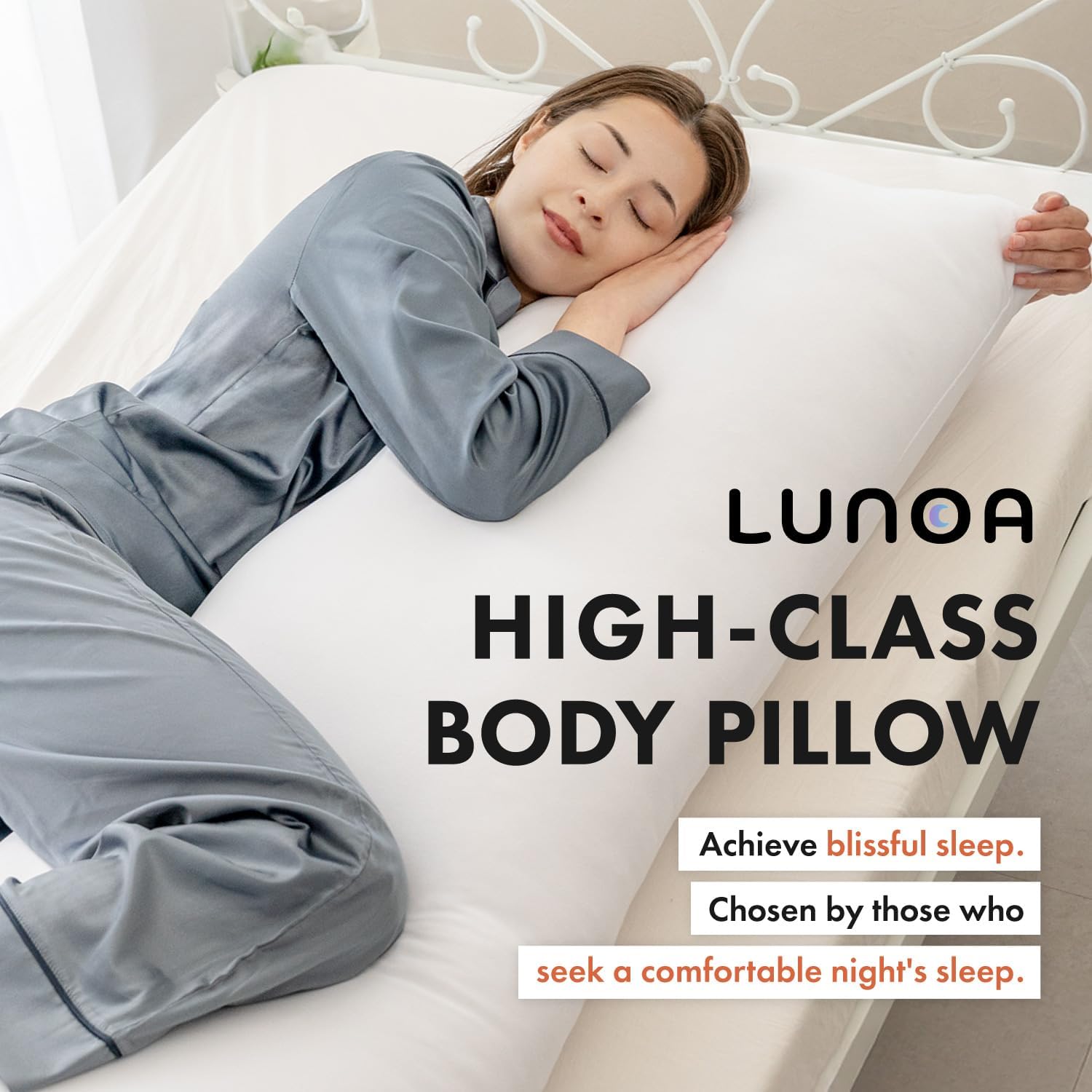 LUNOA High-Class Body Pillow - Made in Japan - 60"x20" (150x50cm) - Perfect Balance of Resilience & Firmness - Washable Inner Pillow…
