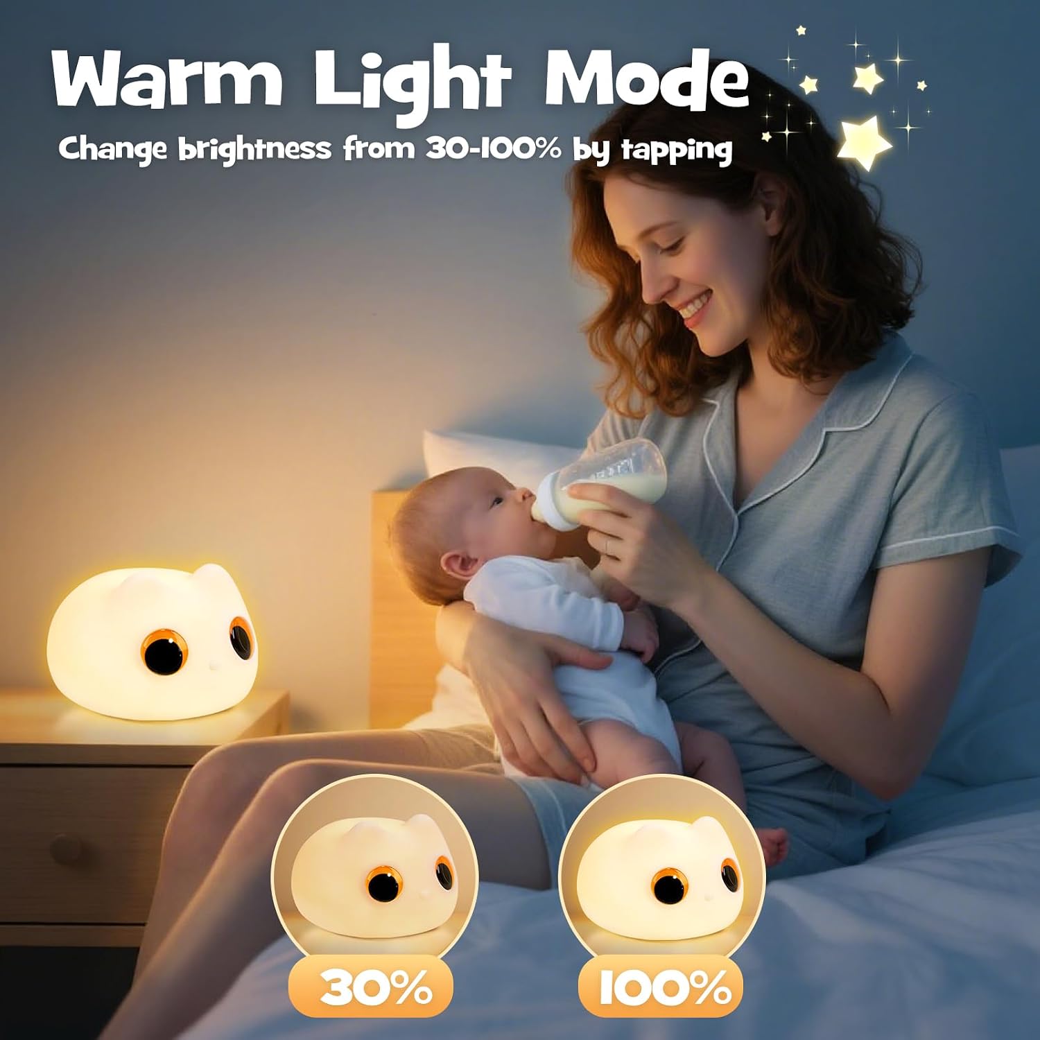 Squishy Cat Night Light 2 Brightness Adjustable Cute Big Eyes Kitty Light with 20mins Timer Nursery Breastfeeding Nightlight Rechargeable…